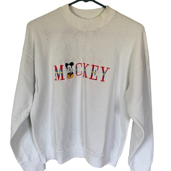 Vintage Disney Mickey 90s USA Spell Out Crewneck Sweatshirt Pullover Embroidered - Picture 1 of 5